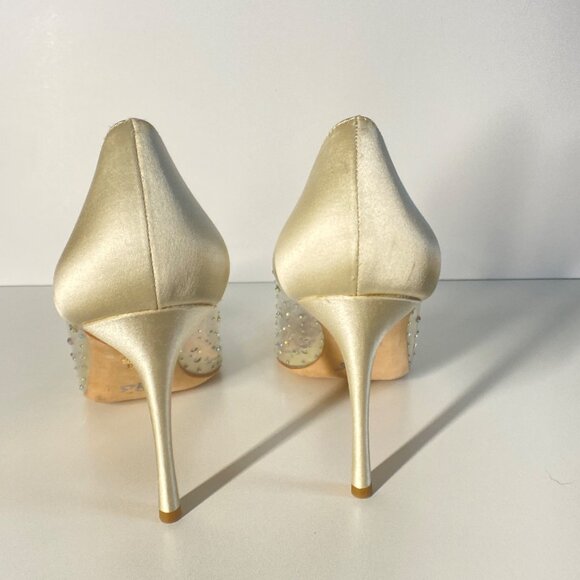 Badgley Mischka Gisela Rhinestone Clear PVC & Satin Stiletto Heels, size 9.5 - Picture 8 of 12